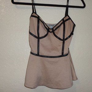 Tan Peplum Faux Leather Spaghetti Strap Top